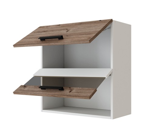 Эра Кухонный гарнитур прямой 160 см, белый шагрень/дуб горный/стекло