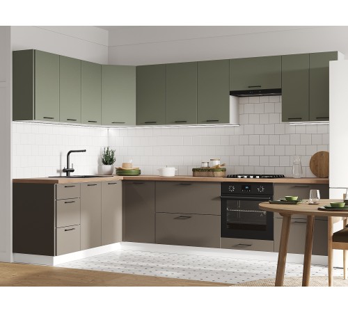 Аурелио Кухонный гарнитур угловой 300х180 см Скрытые «Дорадо», белый/айриш