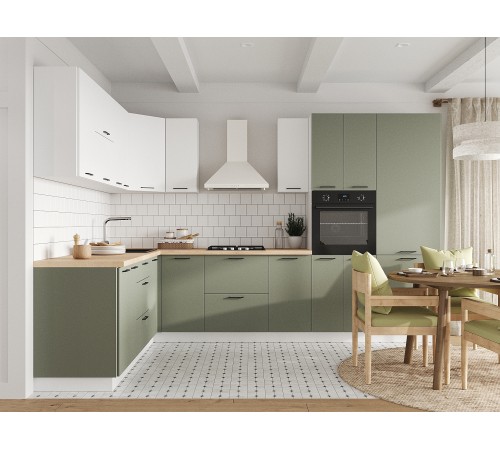 Аурелио Кухонный гарнитур угловой 320х220 см Скрытые «Дорадо», белый/айриш