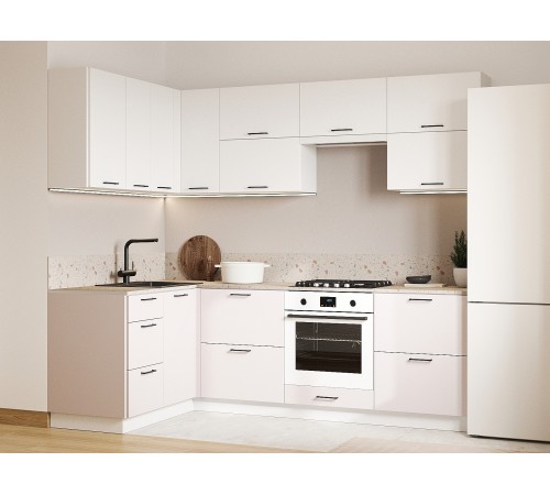 Аурелио Кухонный гарнитур угловой 240х140 см Скрытые «Дорадо», белый/айриш