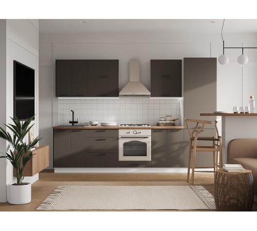 Аурелио Кухонный гарнитур прямой 300 см Скрытые «Дорадо», белый/айриш