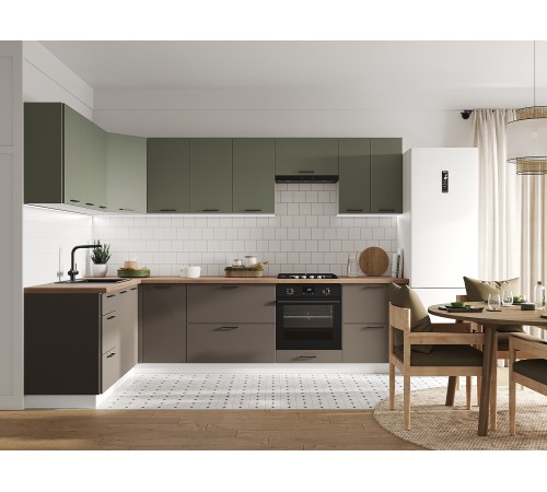 Аурелио Кухонный гарнитур угловой 300х180 см Скрытые «Дорадо», белый/айриш