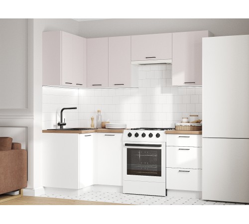 Аурелио Кухонный гарнитур угловой 210х100 см Скрытые «Дорадо», белый/айриш