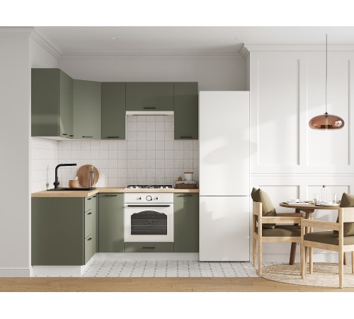 Аурелио Кухонный гарнитур угловой 180х150 см Скрытые «Дорадо», белый/айриш