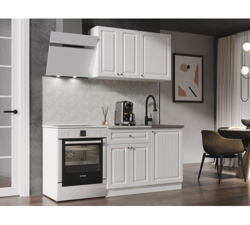 Хозяюшка Кухонный гарнитур прямой 110 см, белый гладкий/акация белая/столешница калаката