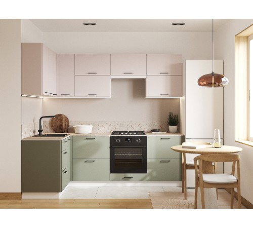 Аурелио Кухонный гарнитур угловой 240х140 см Скрытые «Дорадо», белый/айриш