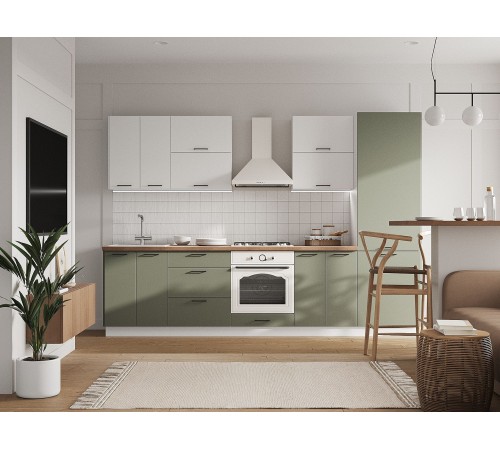 Аурелио Кухонный гарнитур прямой 300 см Скрытые «Дорадо», белый/айриш
