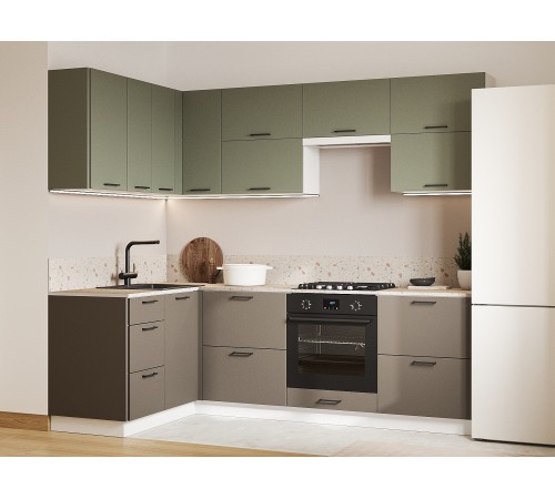 Аурелио Кухонный гарнитур угловой 240х140 см Скрытые «Дорадо», белый/айриш