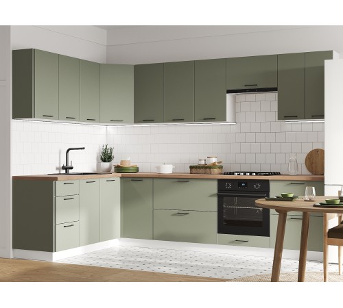 Аурелио Кухонный гарнитур угловой 300х180 см Скрытые «Дорадо», белый/айриш