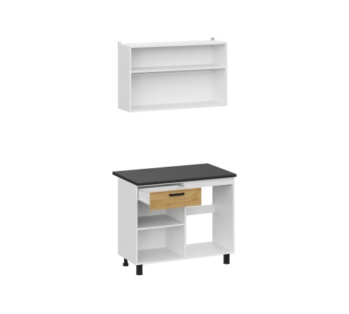 Абрау Кухонный гарнитур прямой 100 см, белый/дуб золотой/черный