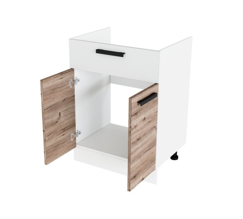 Эра Кухонный гарнитур прямой 160 см, белый шагрень/дуб горный/стекло