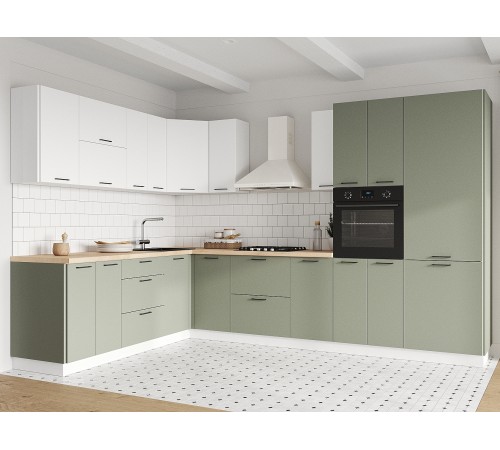 Аурелио Кухонный гарнитур угловой 320х220 см Скрытые «Дорадо», белый/айриш