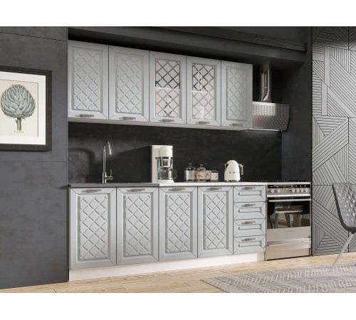 Кухонный гарнитур Агава 200 см, антрацит/столешница калаката