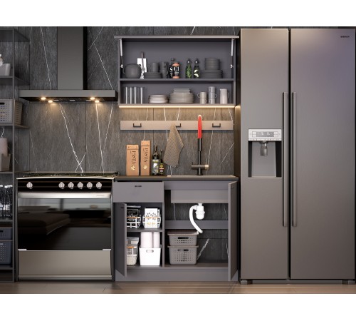 Энни Кухонный гарнитур прямой 100 см, графит серый/черный