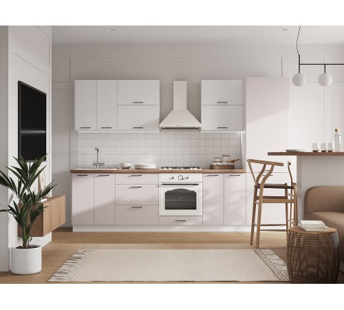 Аурелио Кухонный гарнитур прямой 300 см Скрытые «Дорадо», белый/айриш