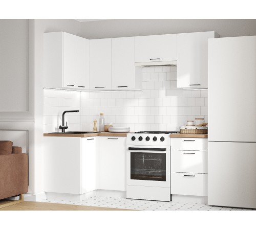 Аурелио Кухонный гарнитур угловой 210х100 см Скрытые «Дорадо», белый/айриш