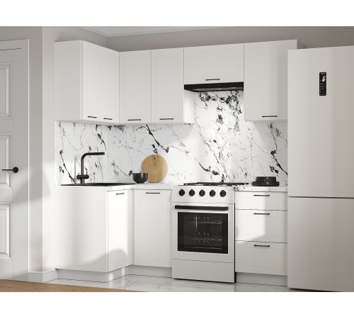 Вектор Кухонный гарнитур угловой с прямым углом 210х100 см, белый/бланж