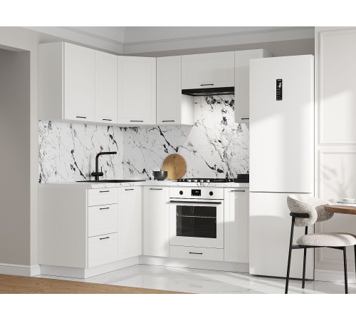 Вектор Кухонный гарнитур угловой 180х150 см, белый/бланж