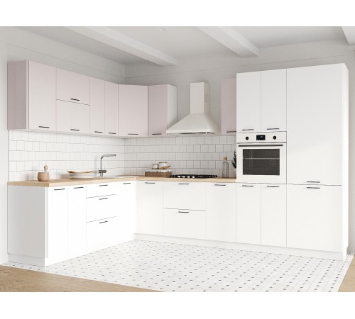 Аурелио Кухонный гарнитур угловой 320х220 см Скрытые «Дорадо», белый/айриш