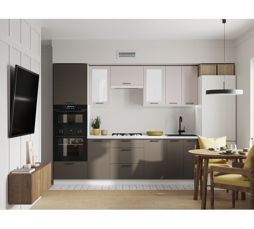 Аурелио Кухонный гарнитур прямой со стеклом 260 см Скрытые «Дорадо», белый/айриш/белый лакобель