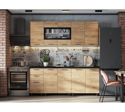 Аризона Кухонный гарнитур прямой 200 см, белый/дуб золотой/черный