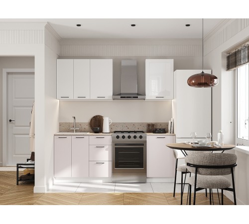 Аурелио Кухонный гарнитур прямой со стеклом 150 см Скрытые «Дорадо», белый/айриш/белый лакобель