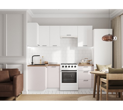 Аурелио Кухонный гарнитур угловой 210х100 см Скрытые «Дорадо», белый/айриш