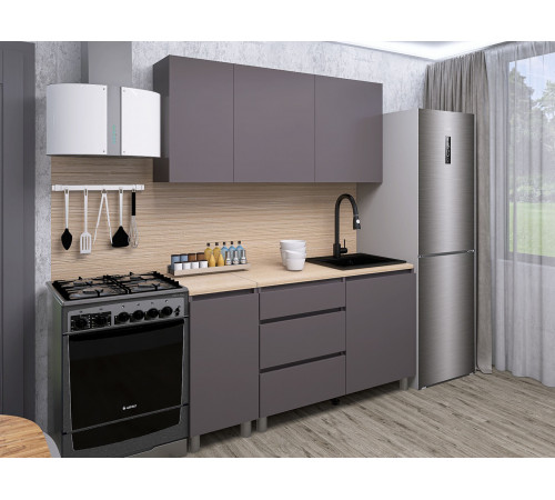 Денвер Кухонный гарнитур прямой 160 см, графит серый / дуб сонома