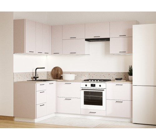 Аурелио Кухонный гарнитур угловой 240х140 см Скрытые «Дорадо», белый/айриш