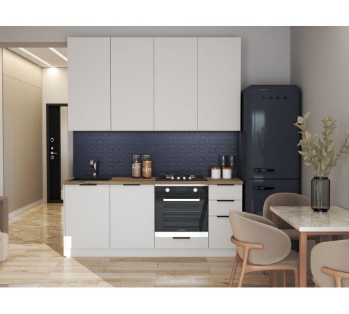 Нома Кухонный гарнитур прямой 200 см, белая Шагрень/дуб Кера