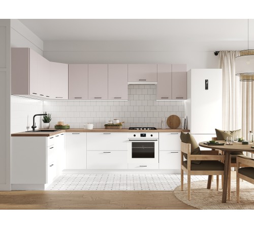 Аурелио Кухонный гарнитур угловой 300х180 см Скрытые «Дорадо», белый/айриш