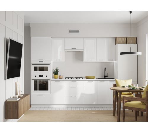 Аурелио Кухонный гарнитур прямой со стеклом 260 см Скрытые «Дорадо», белый/айриш/белый лакобель