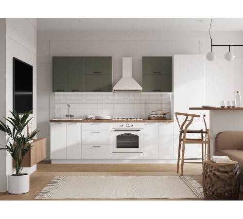 Аурелио Кухонный гарнитур прямой 300 см Скрытые «Дорадо», белый/айриш