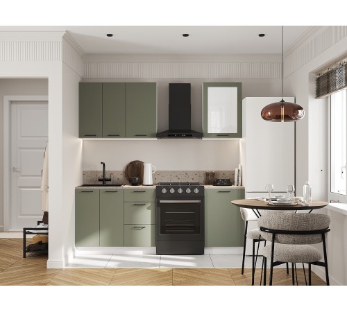 Аурелио Кухонный гарнитур прямой со стеклом 150 см Скрытые «Дорадо», белый/айриш/белый лакобель