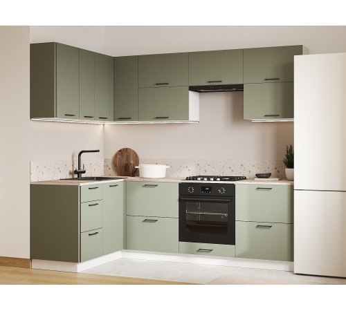 Аурелио Кухонный гарнитур угловой 240х140 см Скрытые «Дорадо», белый/айриш