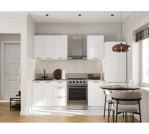 Аурелио Кухонный гарнитур прямой со стеклом 150 см Скрытые «Дорадо», белый/айриш/белый лакобель