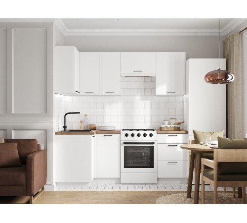 Аурелио Кухонный гарнитур угловой 210х100 см Скрытые «Дорадо», белый/айриш