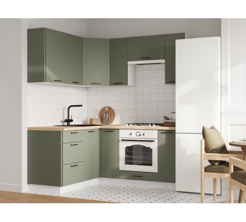 Аурелио Кухонный гарнитур угловой 180х150 см Скрытые «Дорадо», белый/айриш