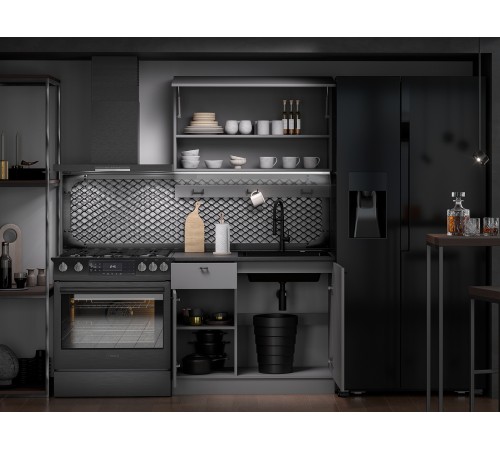 Энни Кухонный гарнитур прямой 100 см, графит серый/черный