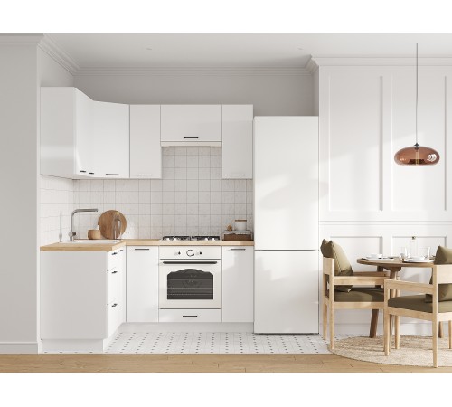 Аурелио Кухонный гарнитур угловой 180х150 см Скрытые «Дорадо», белый/айриш