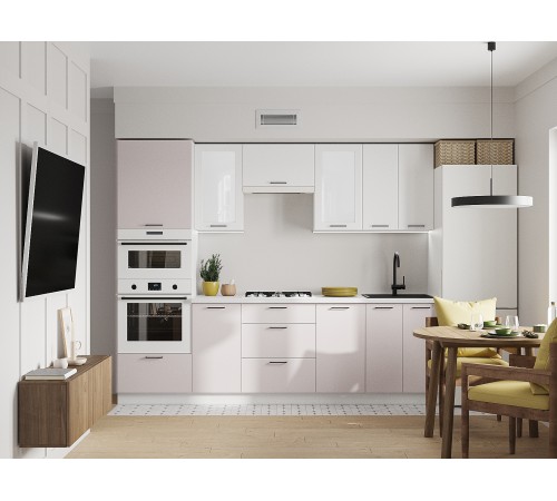 Аурелио Кухонный гарнитур прямой со стеклом 260 см Скрытые «Дорадо», белый/айриш/белый лакобель