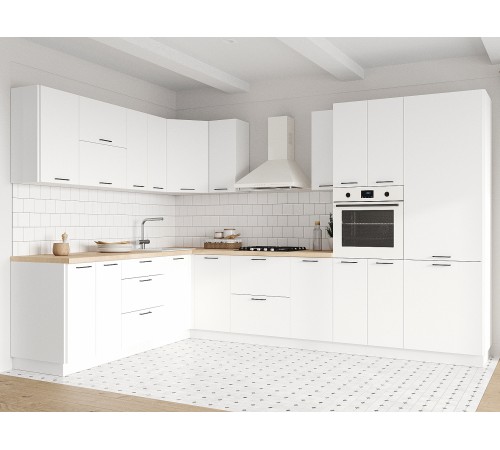 Аурелио Кухонный гарнитур угловой 320х220 см Скрытые «Дорадо», белый/айриш