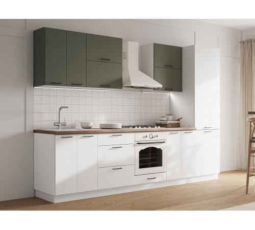 Аурелио Кухонный гарнитур прямой 300 см Скрытые «Дорадо», белый/айриш