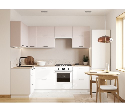 Аурелио Кухонный гарнитур угловой 240х140 см Скрытые «Дорадо», белый/айриш