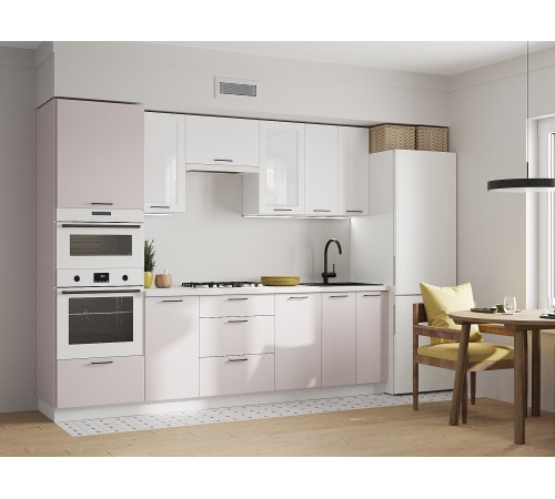 Аурелио Кухонный гарнитур прямой со стеклом 260 см Скрытые «Дорадо», белый/айриш/белый лакобель