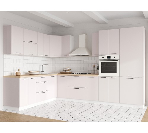 Аурелио Кухонный гарнитур угловой 320х220 см Скрытые «Дорадо», белый/айриш