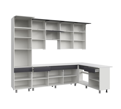 София Кухонный гарнитур угловой 300х180 см, белый/бланж/графит матовый/черный, столешница антарес