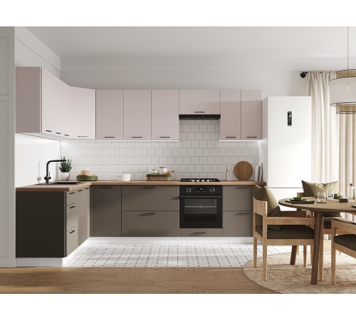 Аурелио Кухонный гарнитур угловой 300х180 см Скрытые «Дорадо», белый/айриш