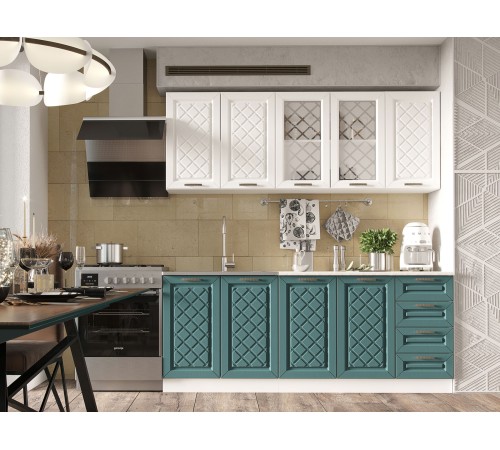 Кухонный гарнитур Агава 200 см, акация белая/моренга/столешница калаката