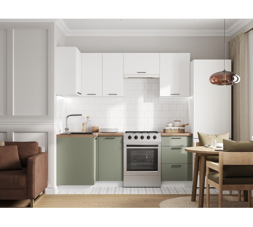 Аурелио Кухонный гарнитур угловой 210х100 см Скрытые «Дорадо», белый/айриш